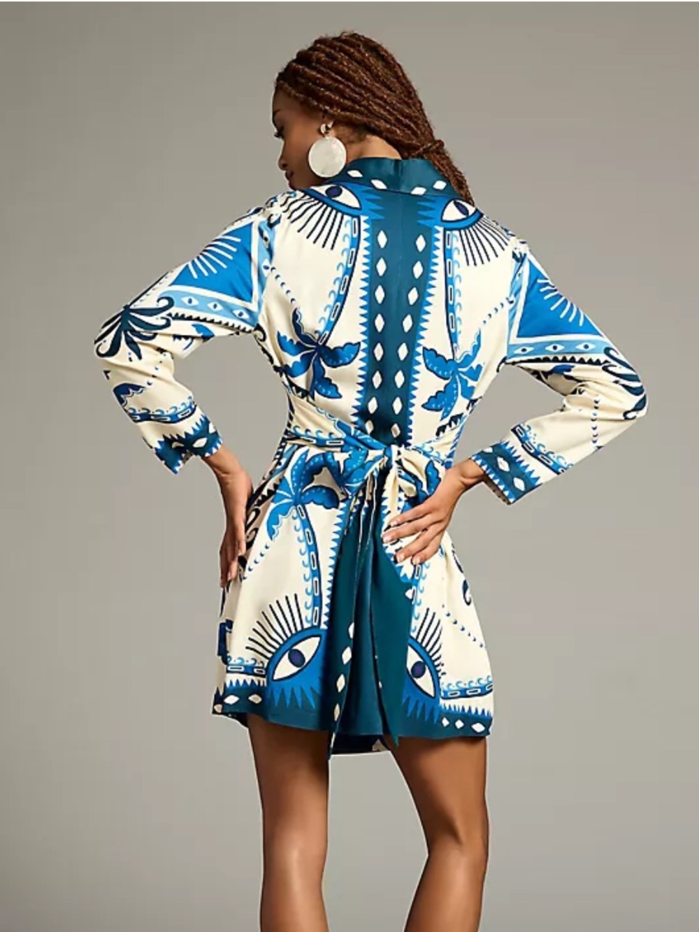 FARM Rio Cream and Blue Mini Dress with Graphic Palm Print - Picture 2 of 7